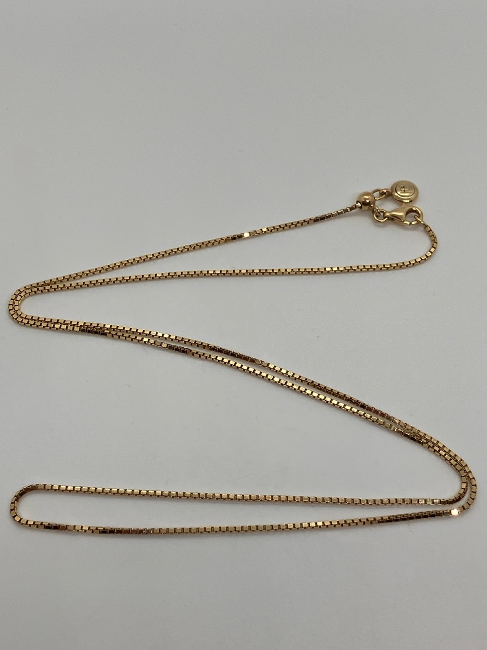 Hillberg & Berk Gold Tone 925 Box Chain Slider Necklace Adjustable 22 Inch